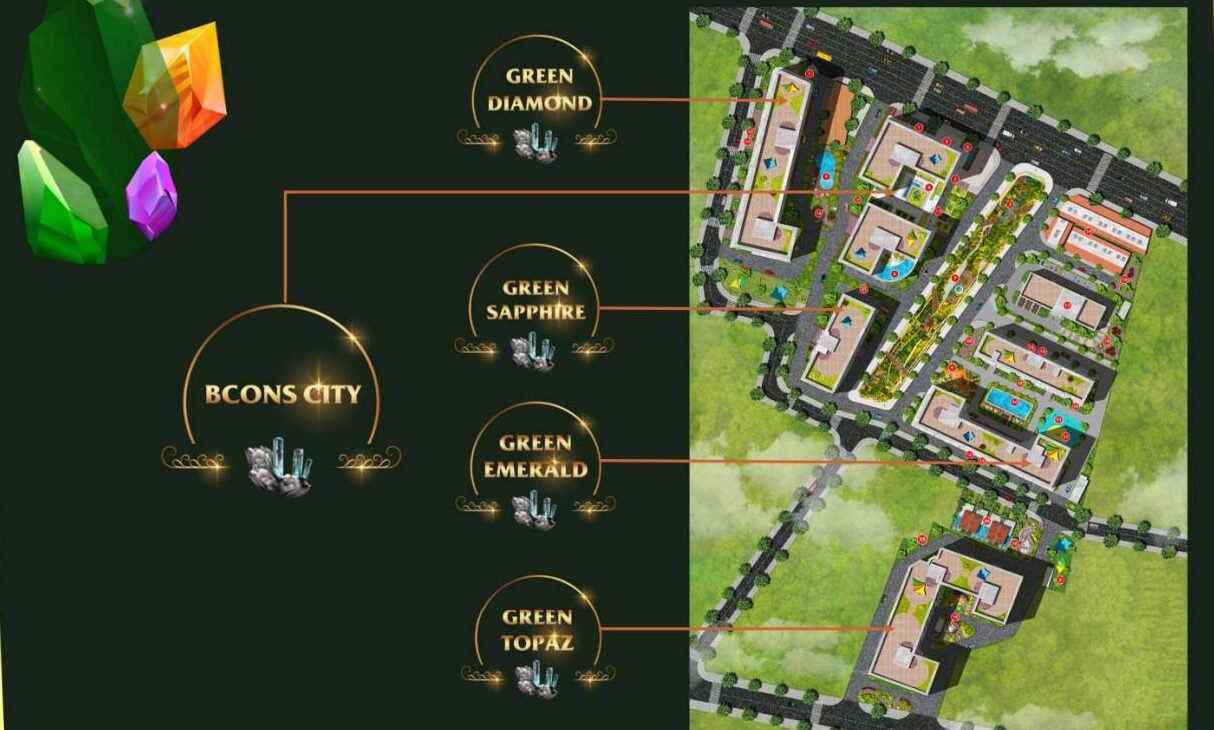 Sơ đồ vị trí các tháp trong khu phức hợp Bcons City